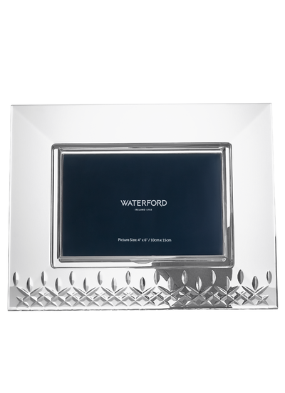 Waterford Crystal Lismore Essence 4x6 horizontal photo frame with diamond and wedge cuts, perfect for displaying landscape photos with elegant clarity